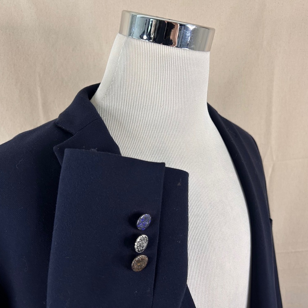 Tallia 46R Blazer Navy Blue Two Button Double Vented Poly Rayon Floral Lining